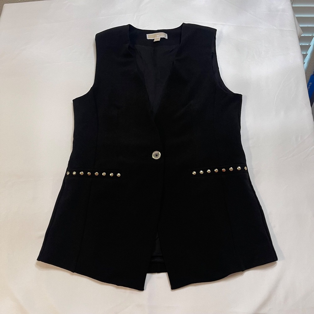 MICHAEL Michael Kors Womens M Black Studded Vest Blazer Gold Hardware Tailored